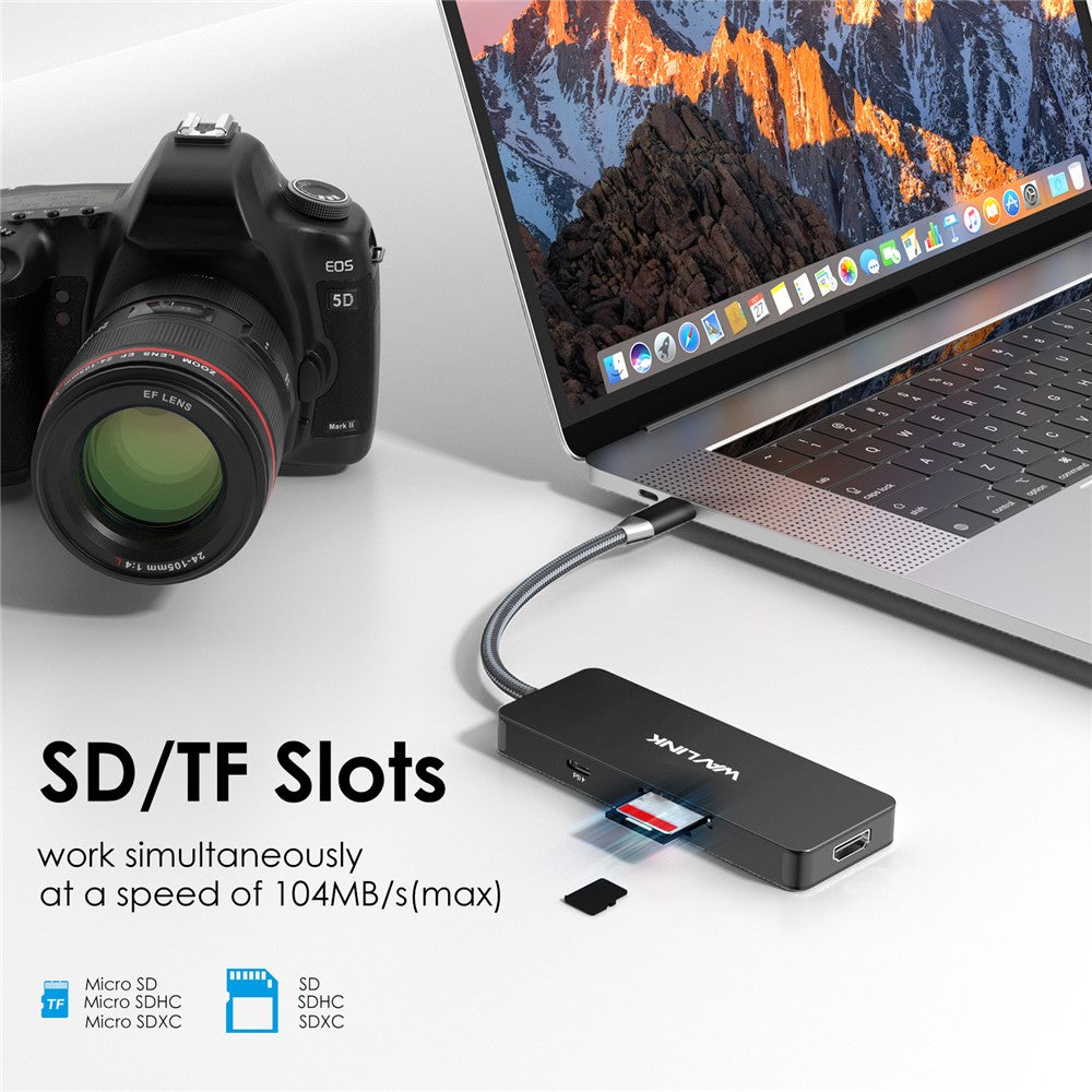 WAVLINK UHP3416 7-in-1 USB-C to 4K HD 100W PD Charging SD / TF Card Reader Docking Station