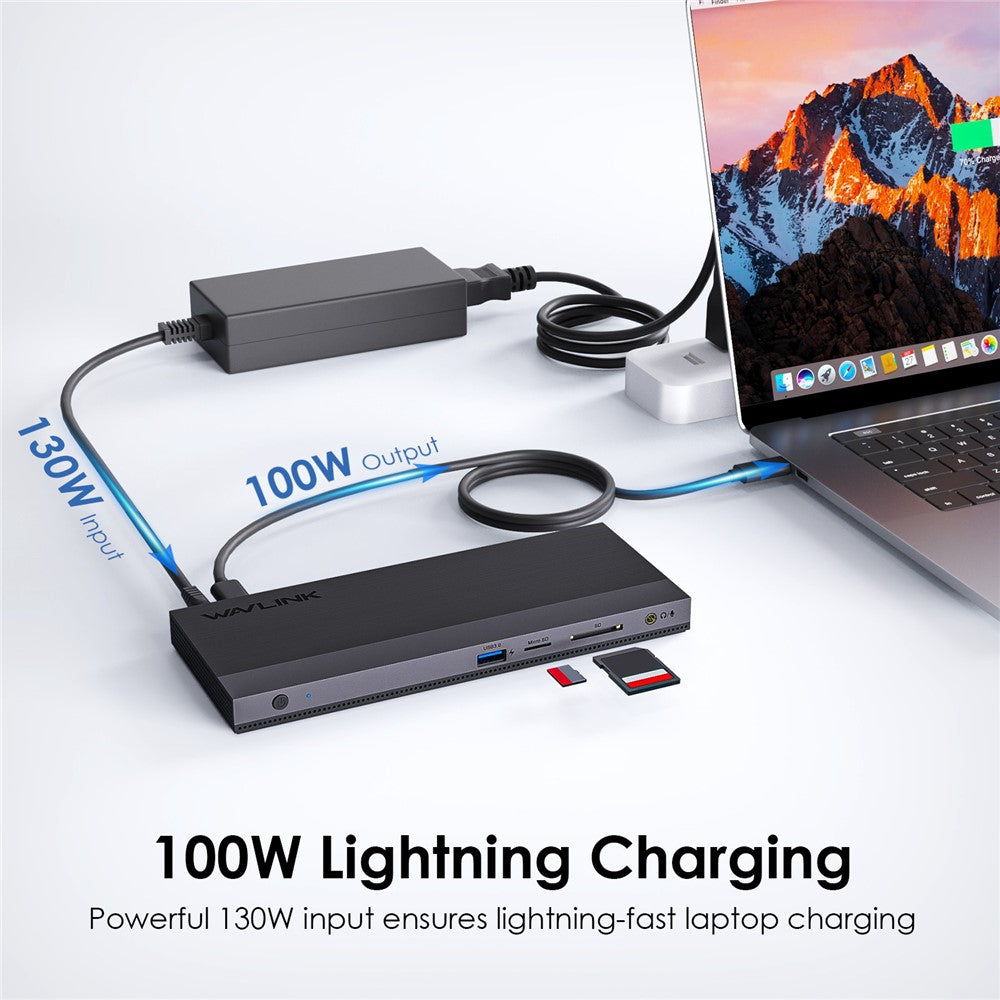 WAVLINK UMD01R Pro 13-in-1 Laptop Docking Station 2x Displayport and HD 4x USB 3.0 SD / TF Card Reader
