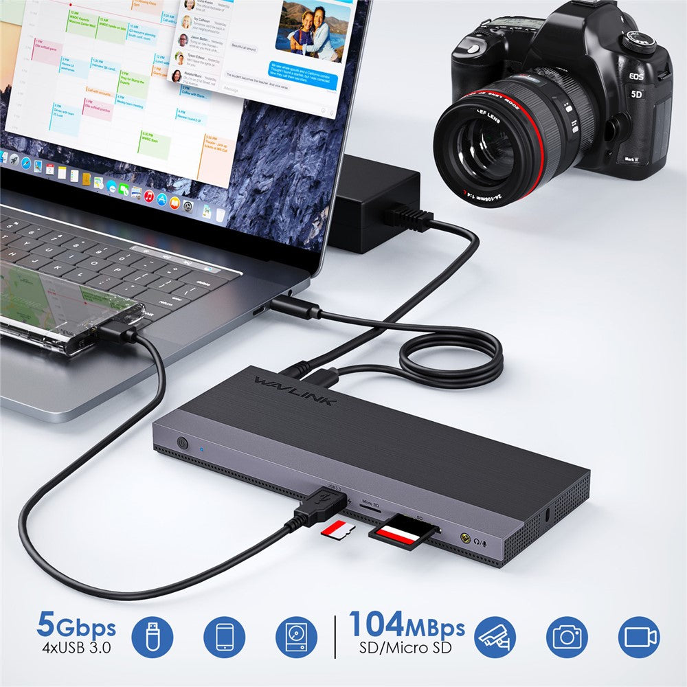WAVLINK UMD01R Pro 13-in-1 Laptop Docking Station 2x Displayport and HD 4x USB 3.0 SD / TF Card Reader