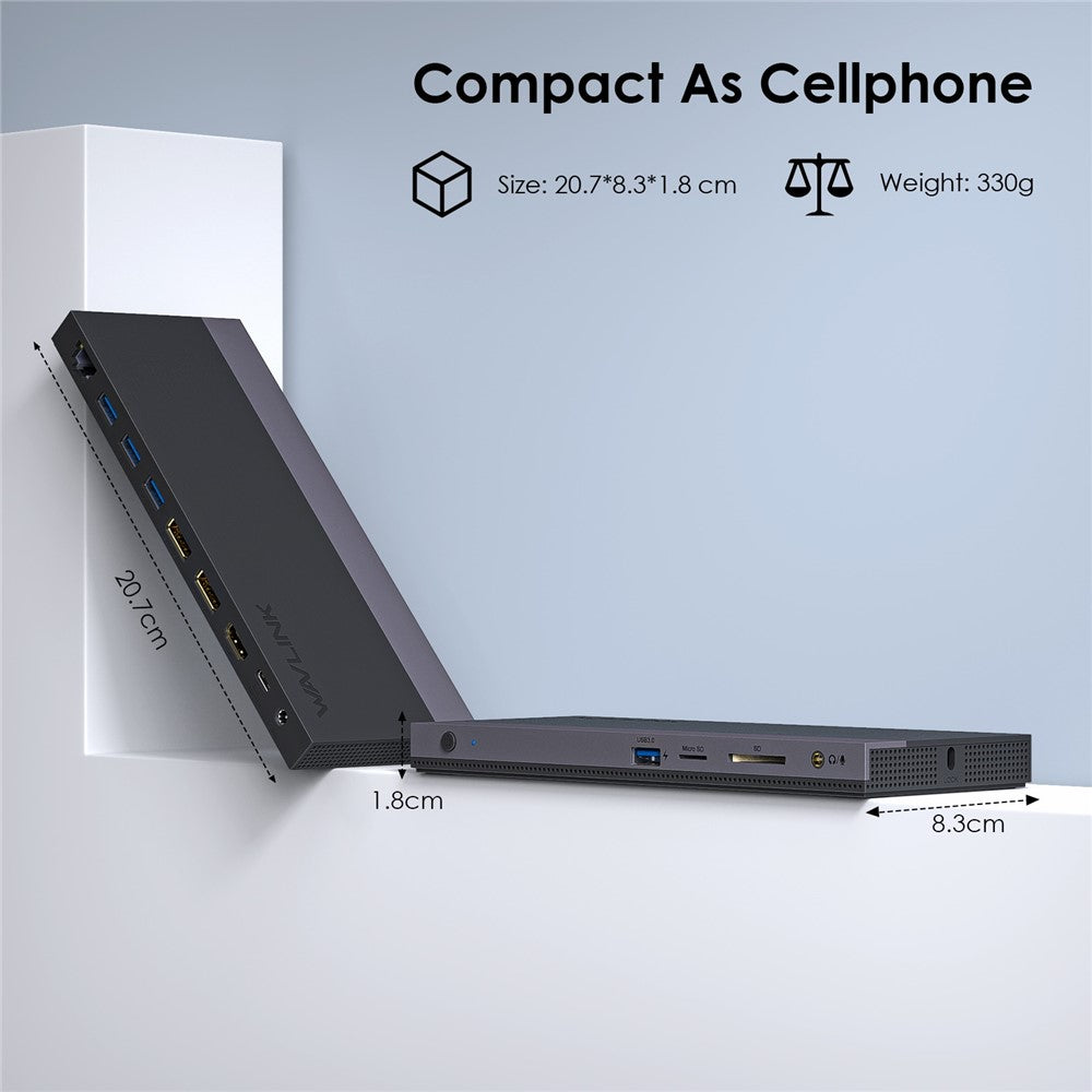 WAVLINK UMD01R Pro 13-in-1 Laptop Docking Station 2x Displayport and HD 4x USB 3.0 SD / TF Card Reader