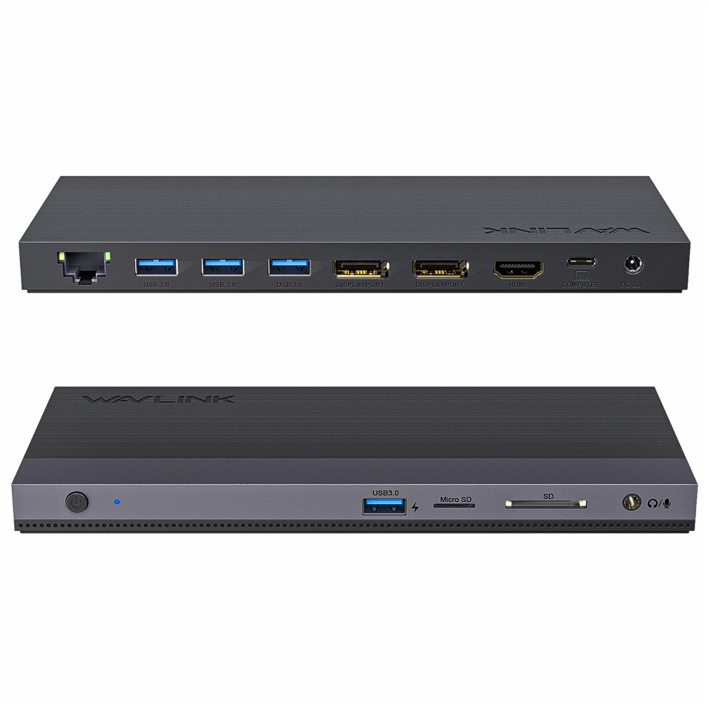 WAVLINK UMD01R Pro 13-in-1 Laptop Docking Station 2x Displayport and HD 4x USB 3.0 SD / TF Card Reader