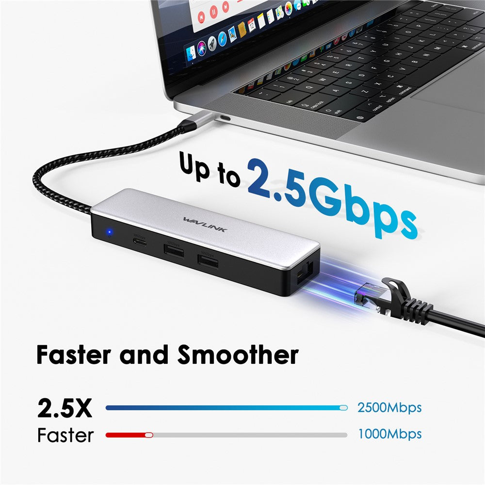 WAVLINK UH3032G 3-port USB C Hub with RJ45 Gigabit Ethernet Adapter for MacBook Pro / Chromebook