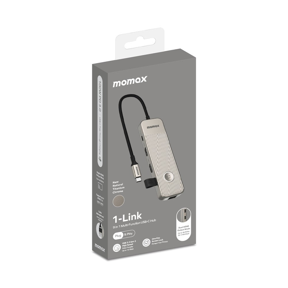MOMAX Onelink 9 in 1 USB C Hub PD 100W 4K 60Hz Dual HD Ethernet Port SD TF Card Reader Adapter