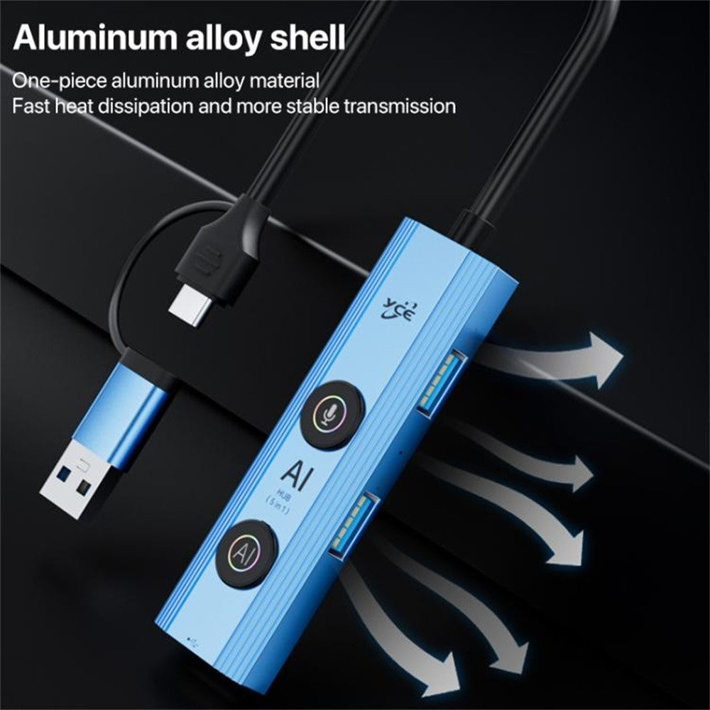 YCE V295B 5 in 1 USB 3.0 / Type-C Dual Head Hub Multifunctional Voice Recognition Smart AI Expansion Dock