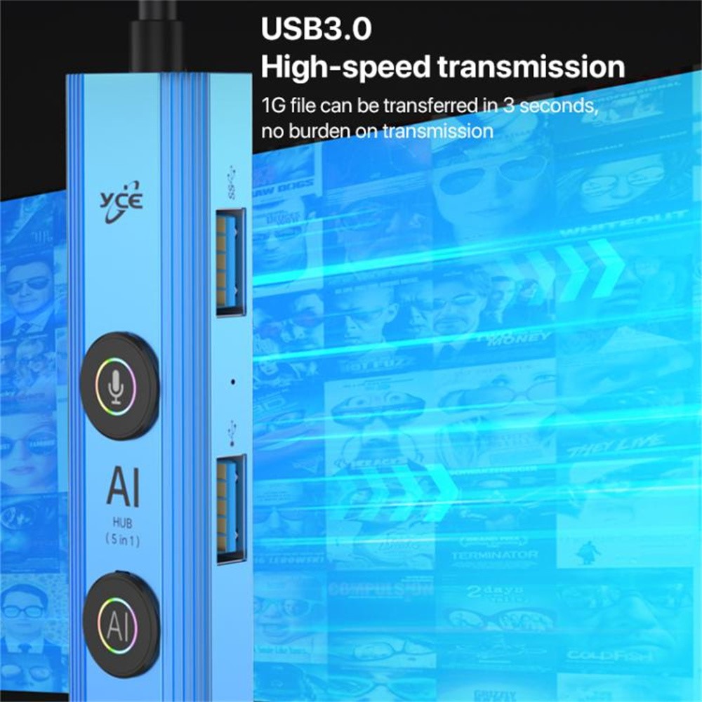 YCE V295B 5 in 1 USB 3.0 / Type-C Dual Head Hub Multifunctional Voice Recognition Smart AI Expansion Dock