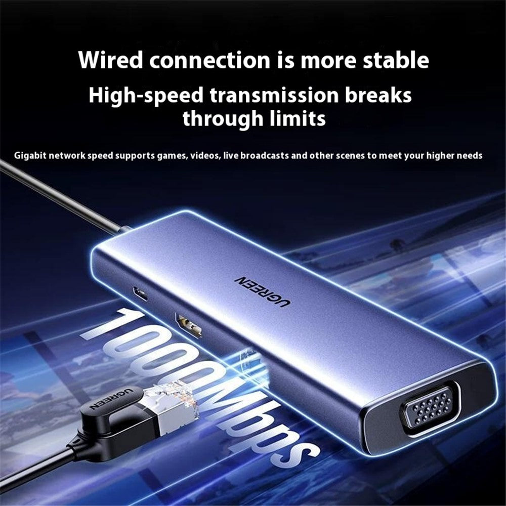 UGREEN 15600 9 in 1 USB-C Hub HD VGA USB-A Ethernet SD / TF PD Docking Station Adapter