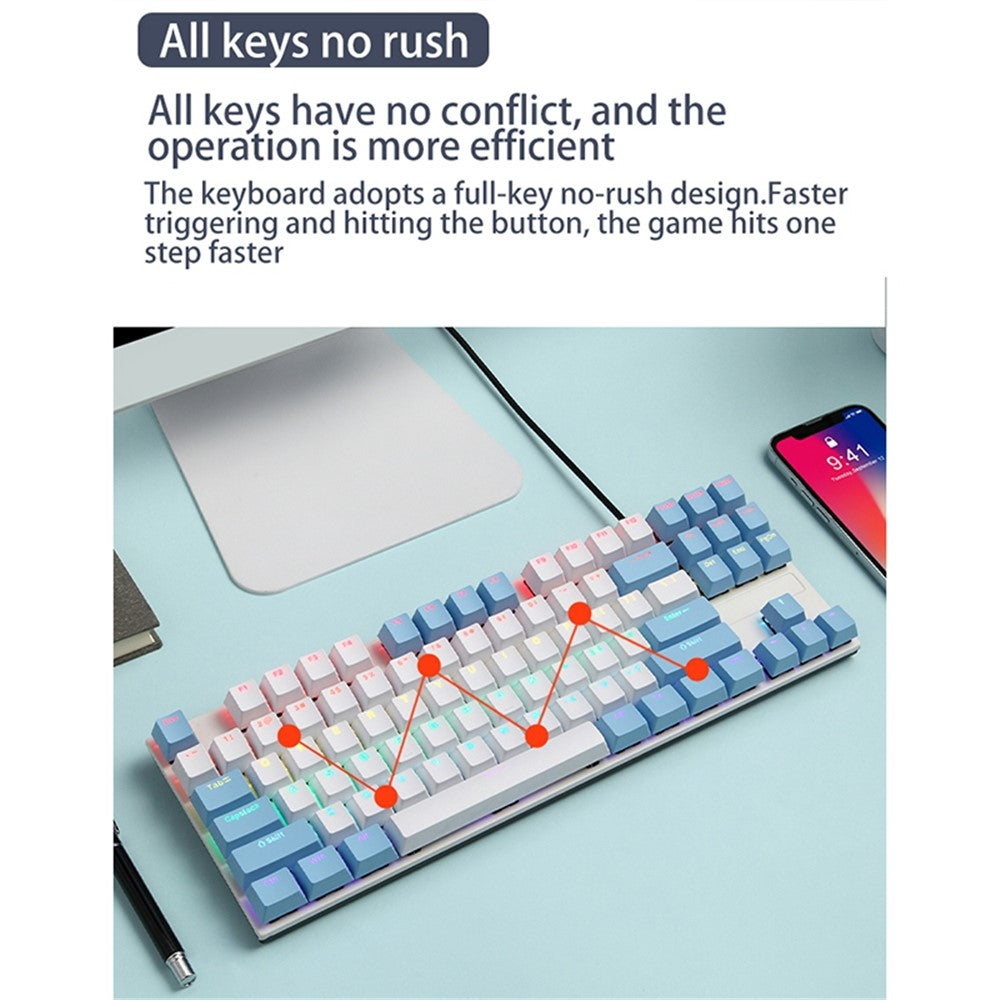 IBLANCOD K87 87-Key Conflict-Free Mechanical Keyboard with Colorful Backlit for Home/Office/Gaming