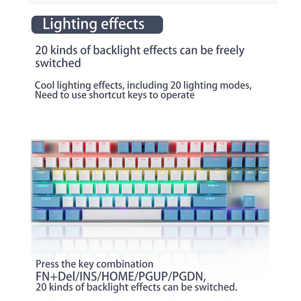 IBLANCOD K87 87-Key Conflict-Free Mechanical Keyboard with Colorful Backlit for Home/Office/Gaming