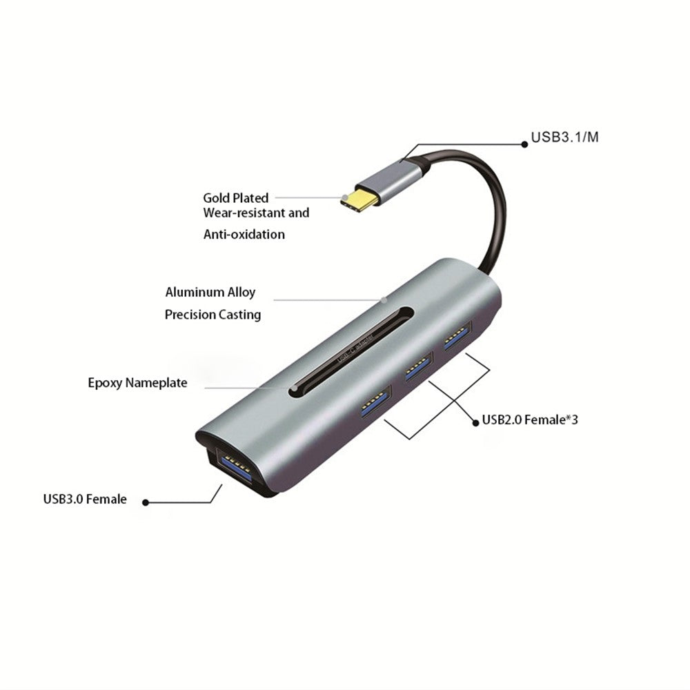 V200A 4-in-1 Aluminum Alloy Type C USB C Hub Adapter to USB 2.0 USB 3.0 Ports for Laptop PC Computer