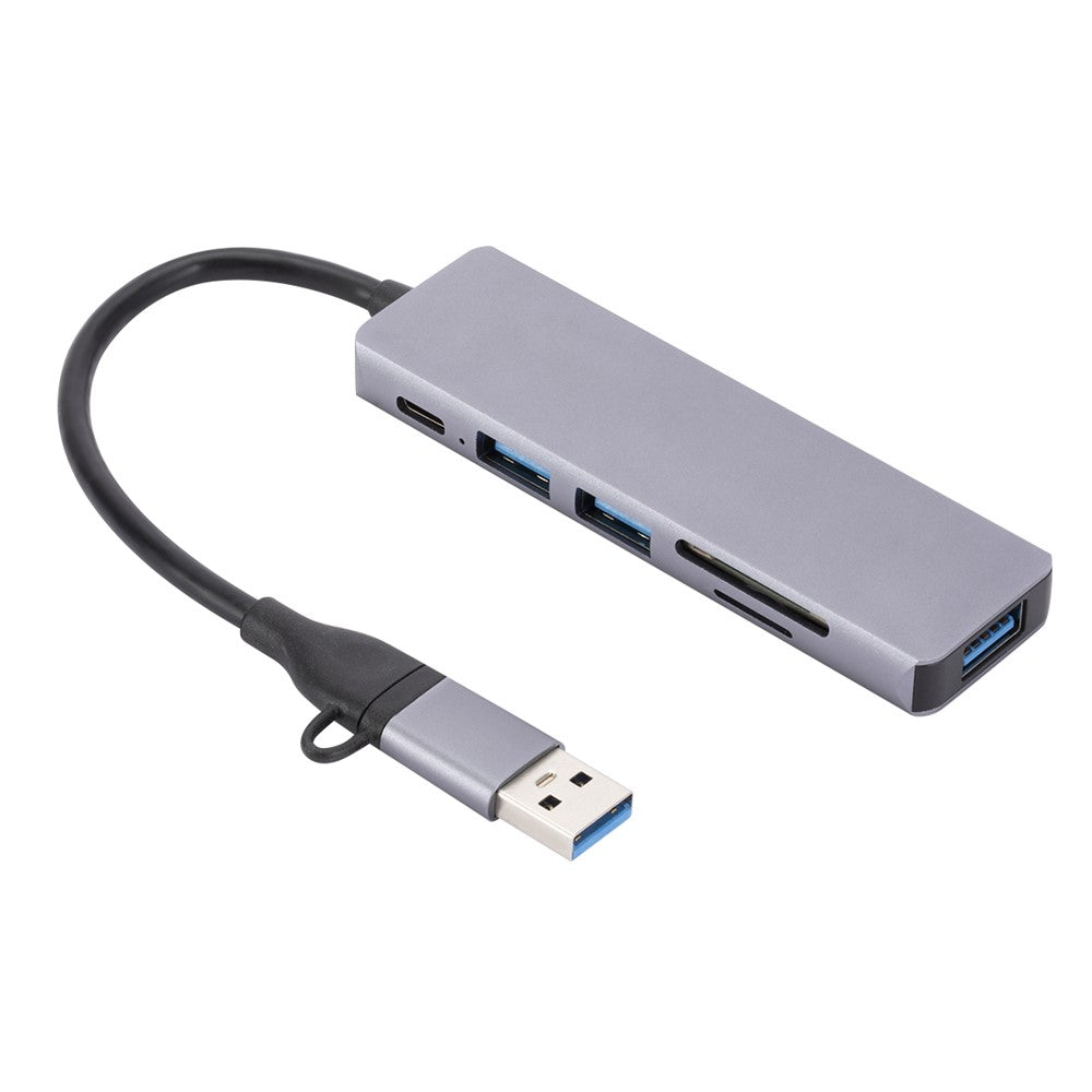 USB 2.0+Type C Hub Adapter High Speed Data Transmission 6-In-1 Computer Laptop Converter with 1xPD Port+3xUSB 3.0 Ports+2xCard Reader Slots