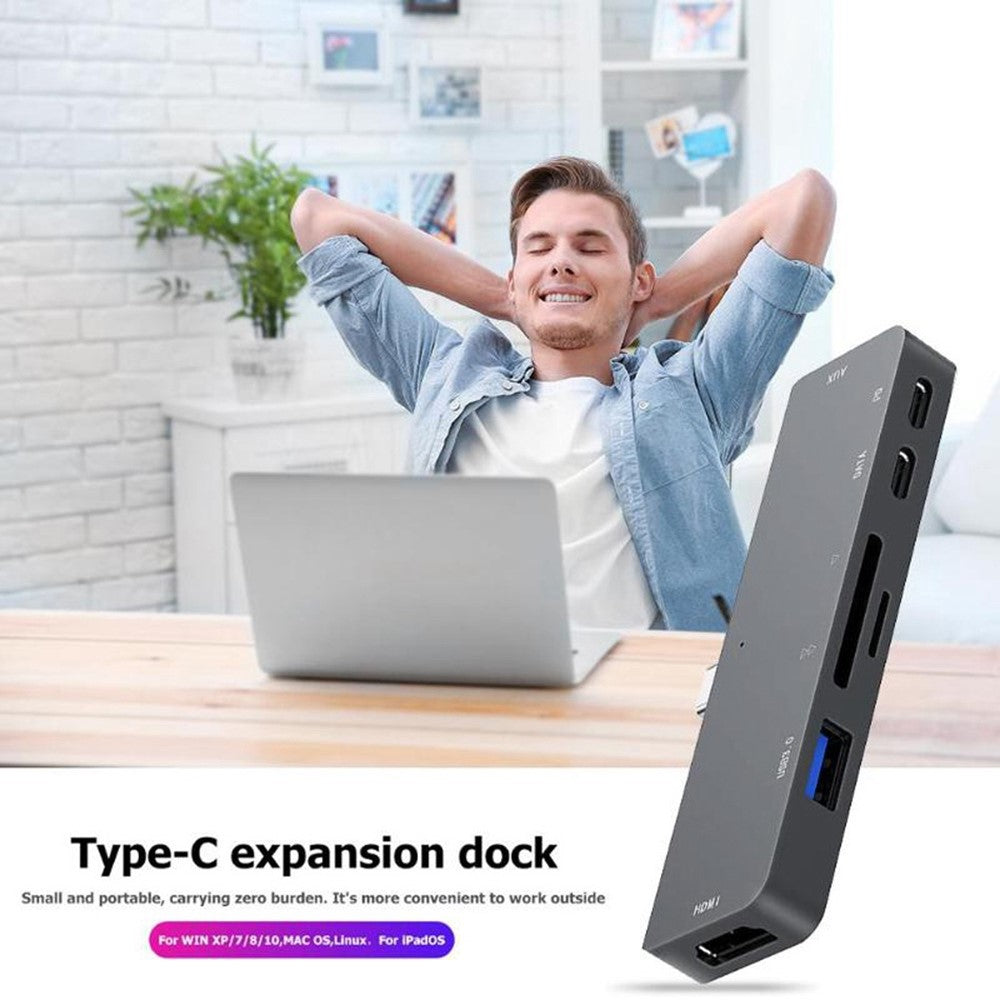 UC300 Type-C 7-in-1 USB-C Docking Station 4K HD Type-C to HD Hub Multi-Port USB-C Adapter Hub Support 4K Resolution