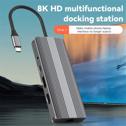 BLUEENDLESS HP105 Type-C Laptop Docking Station 10-in-1 Splitter Multiport USB 3.0 Extension Hub