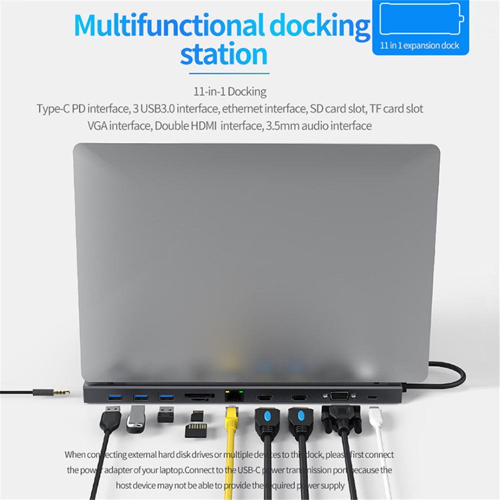 BLUEENDLESS HC1101 Type-C Aluminum Alloy Hub 11-in-1 Docking Station Splitter Dual HD Ports Expander Adapter