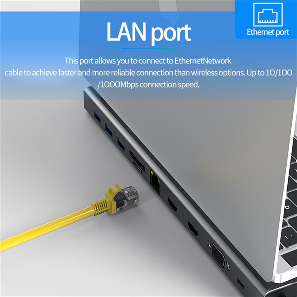 BLUEENDLESS HC1101 Type-C Aluminum Alloy Hub 11-in-1 Docking Station Splitter Dual HD Ports Expander Adapter