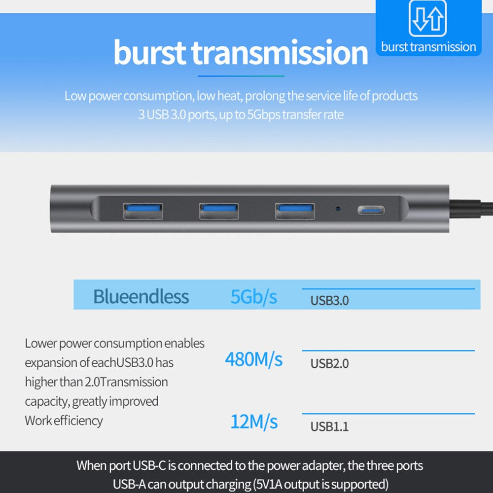 BLUEENDLESS HC901 Type-C Aluminum Alloy Hub 9-in-1 Docking Station Adapter with 100mm Extended Cable