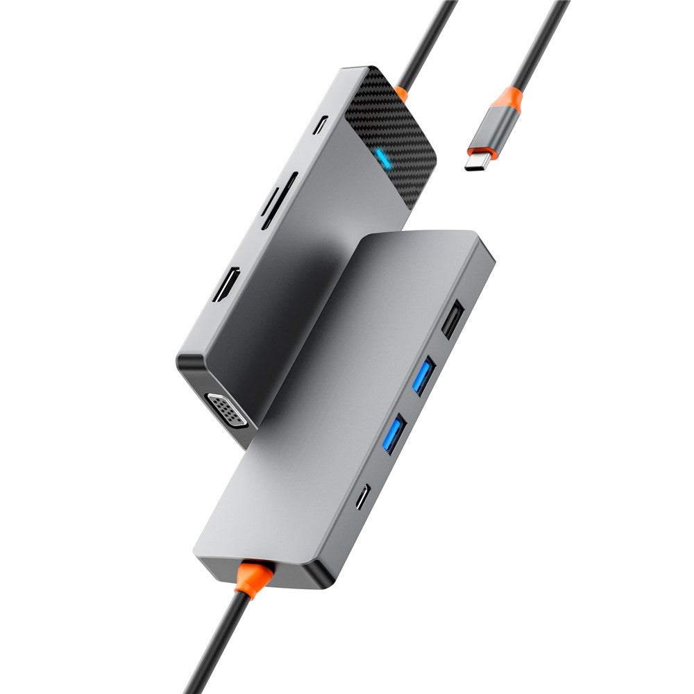 WIWU A921HV 9-In-1 Type-C Hub Multi-Port Converter with USB+PD+USB-C+Card Reader Slots+VGA+HD Output