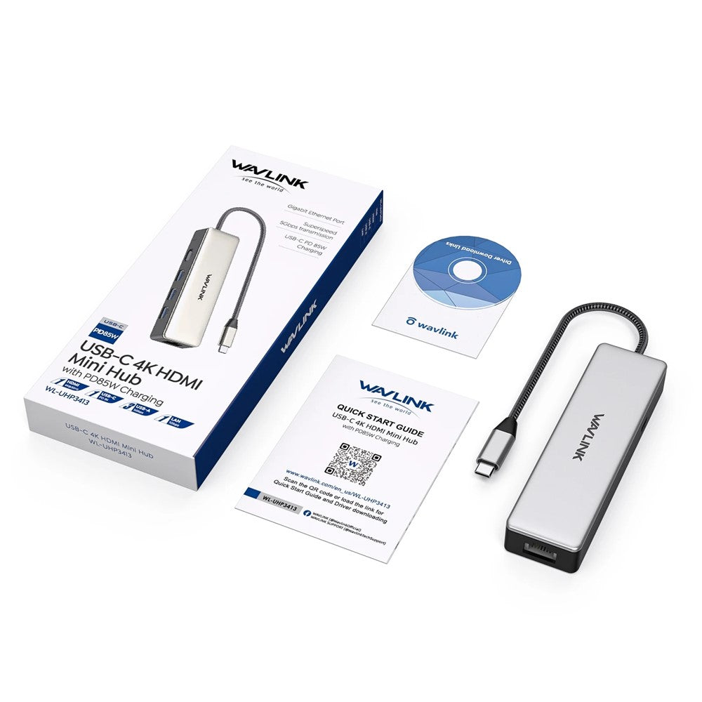 WAVLINK UHP3413 6-in-1 Hub Adapter USB-C Docking Station Support 4K / 100W for MacBook Pro / Air / Thunderbolt 3 / Type-C Devices