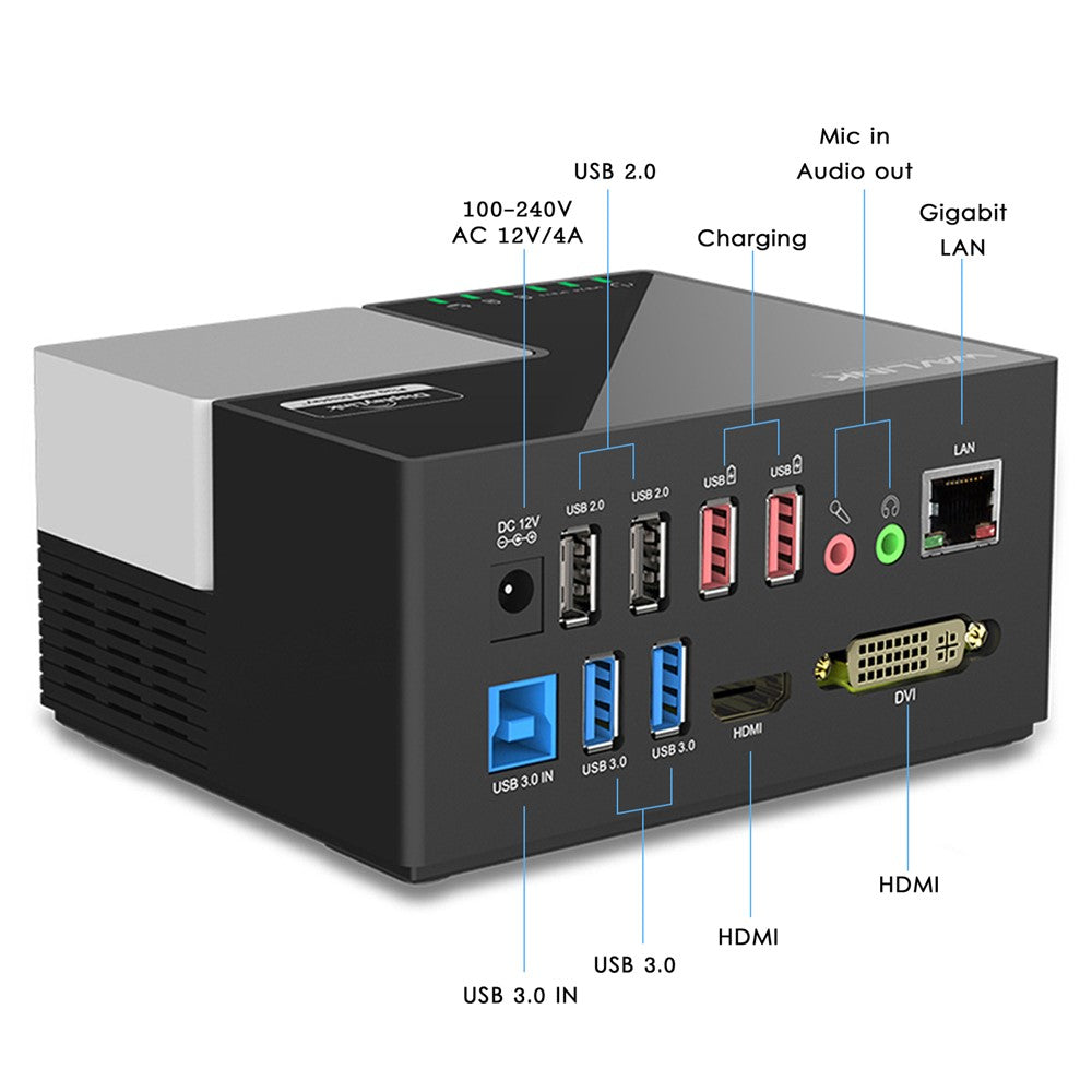 WAVLINK WL-UG39DK3 USB 3.0 Hub Fast Charging Gigabit Ethernet Dual Display Video Dock with DVI / HD