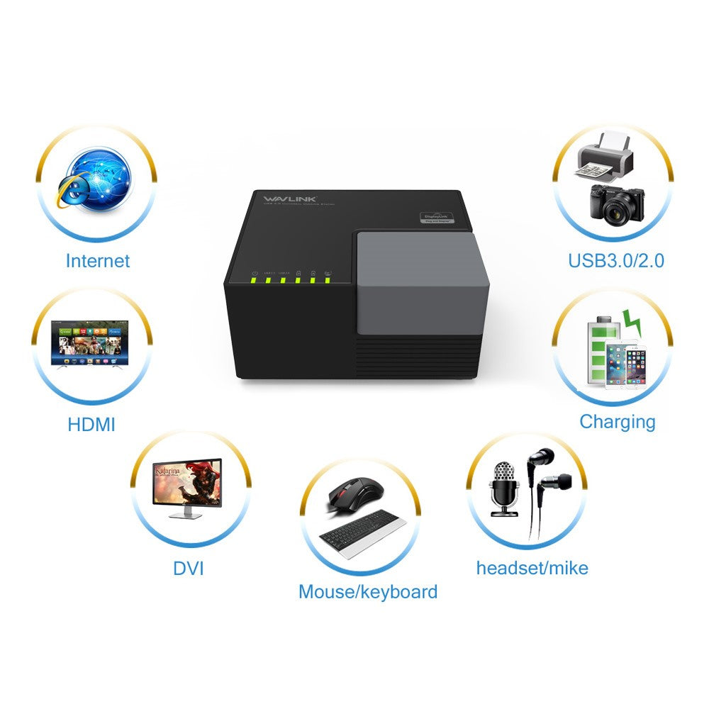 WAVLINK WL-UG39DK3 USB 3.0 Hub Fast Charging Gigabit Ethernet Dual Display Video Dock with DVI / HD
