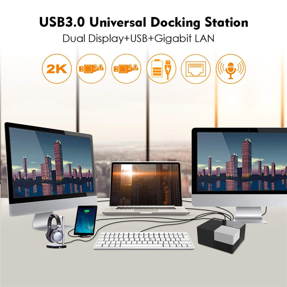 WAVLINK WL-UG39DK3 USB 3.0 Hub Fast Charging Gigabit Ethernet Dual Display Video Dock with DVI / HD
