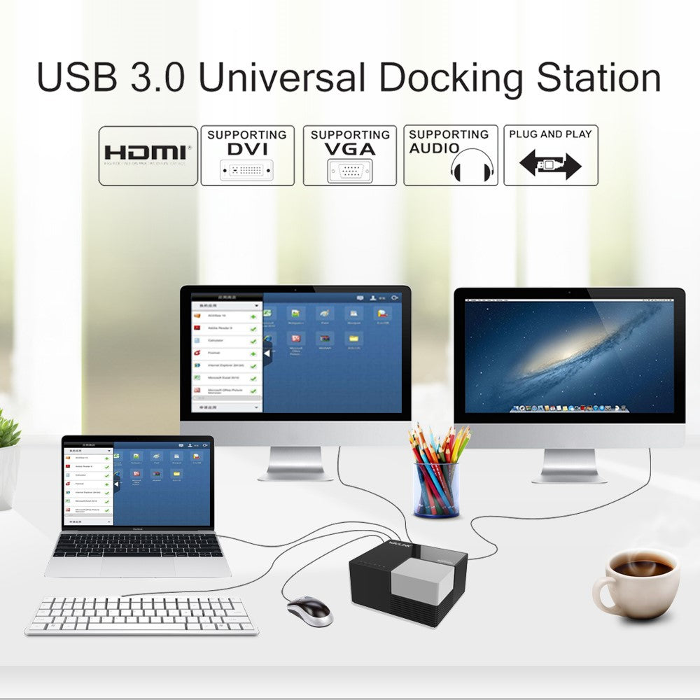 WAVLINK WL-UG39DK3 USB 3.0 Hub Fast Charging Gigabit Ethernet Dual Display Video Dock with DVI / HD