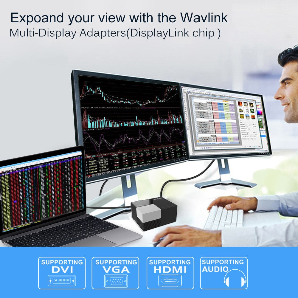 WAVLINK WL-UG39DK3 USB 3.0 Hub Fast Charging Gigabit Ethernet Dual Display Video Dock with DVI / HD