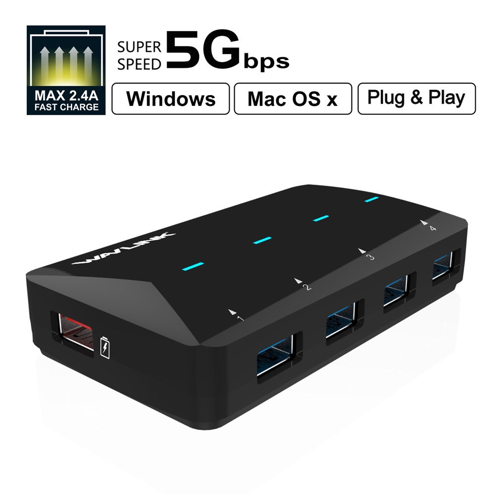 WAVLINK WL-UH3042P1 USB3.0 4-Port Hub 2.4A Fast Charging Adapter for Keyboard Mouse