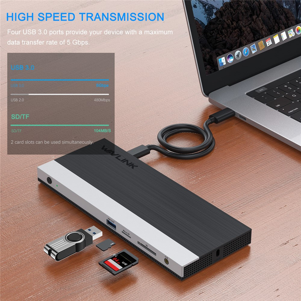 WAVLINK WL-UMD01 Docking Station Gigabit Ethernet / DP / HD Cable Converter USB3.0 Splitter Card Reader USB-C to DP / HD Adapter
