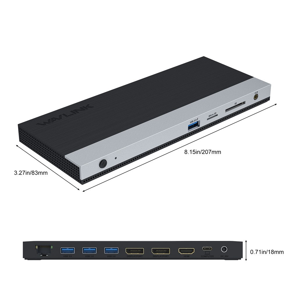 WAVLINK WL-UMD01 Docking Station Gigabit Ethernet / DP / HD Cable Converter USB3.0 Splitter Card Reader USB-C to DP / HD Adapter