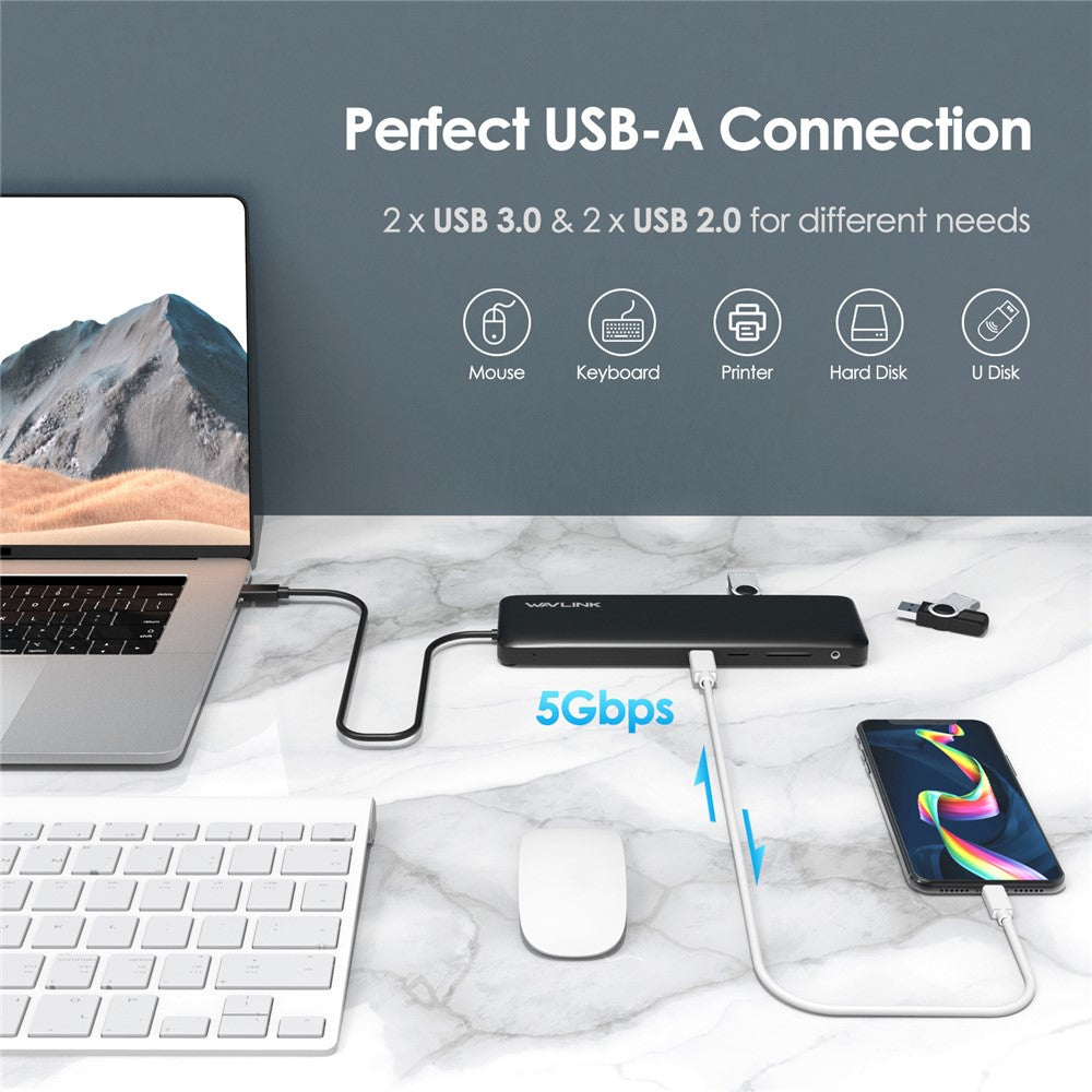 WAVLINK WL-UMD04 Portable Docking Station for Laptop Type-C Hub Adapter USB-C to HD / DVI / VGA Slim Converter