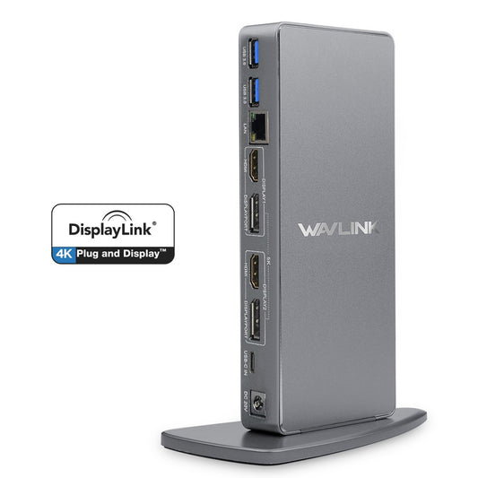 WAVLINK WL-UG69DK7 Type-C Universal Docking Station Desktop Laptops Aluminum Alloy Hub Adapter Support 4K / 5K