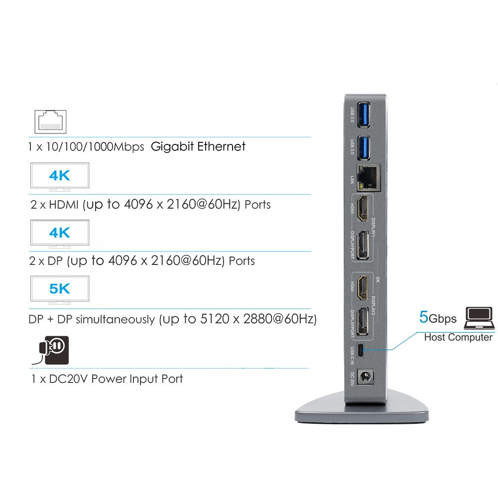 WAVLINK WL-UG69DK7 Type-C Universal Docking Station Desktop Laptops Aluminum Alloy Hub Adapter Support 4K / 5K