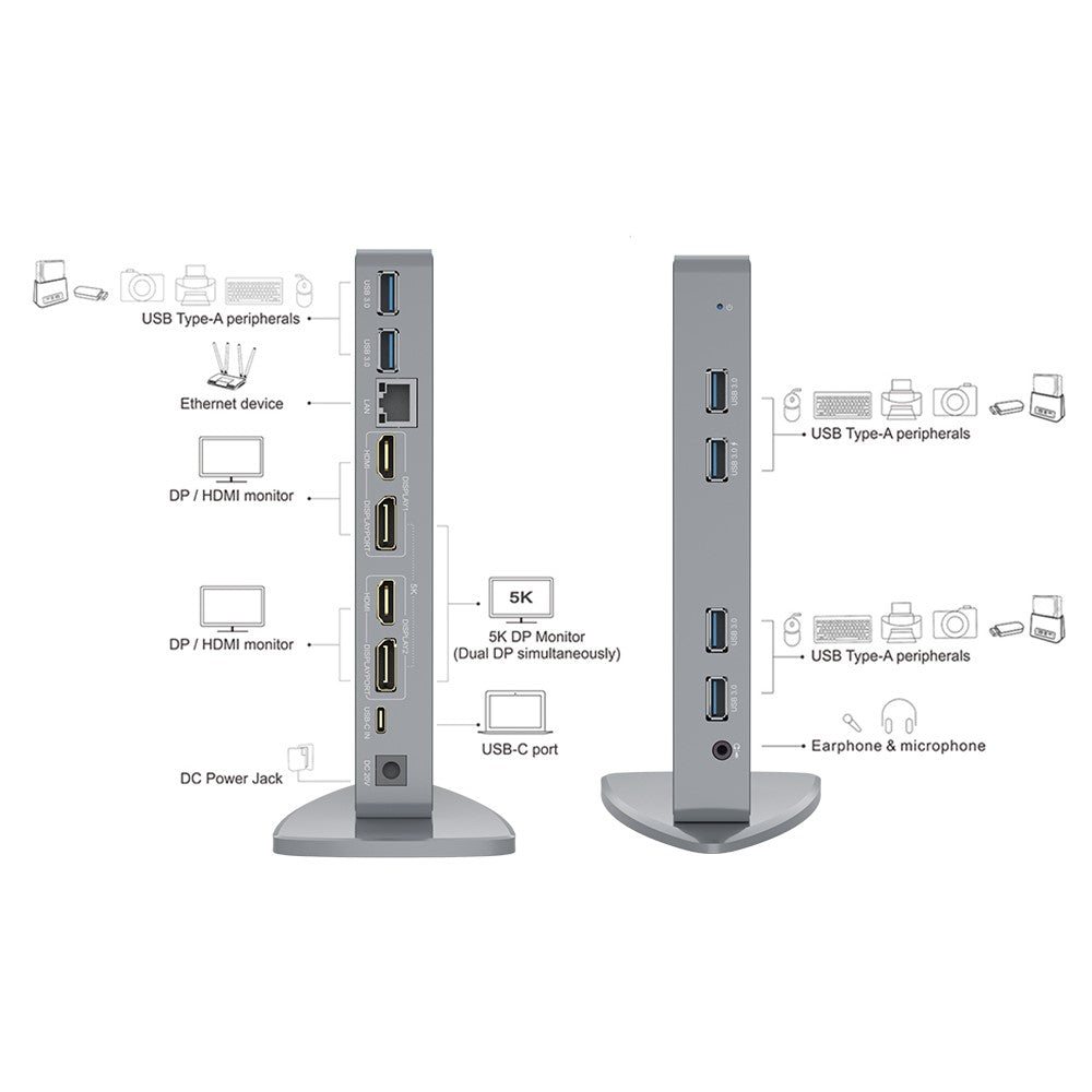 WAVLINK WL-UG69DK7 Type-C Universal Docking Station Desktop Laptops Aluminum Alloy Hub Adapter Support 4K / 5K