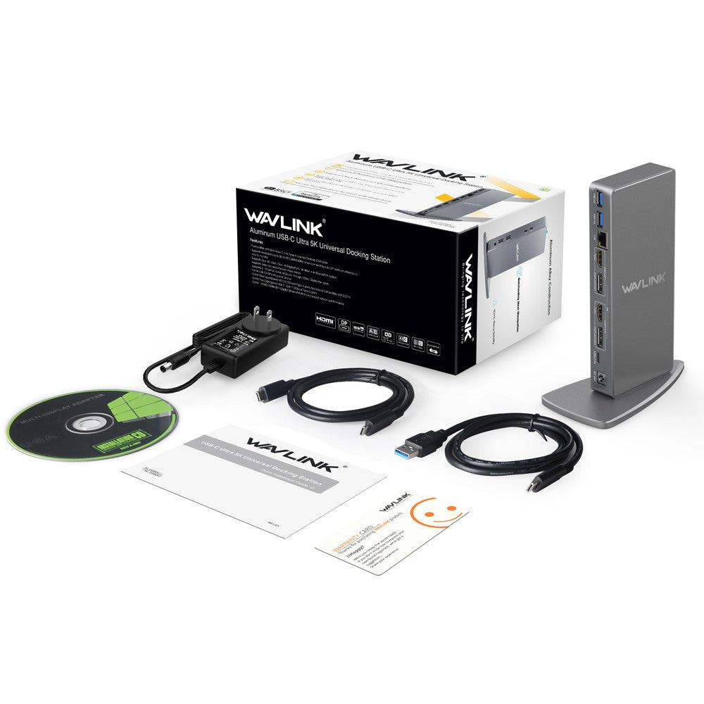 WAVLINK WL-UG69DK7 Type-C Universal Docking Station Desktop Laptops Aluminum Alloy Hub Adapter Support 4K / 5K