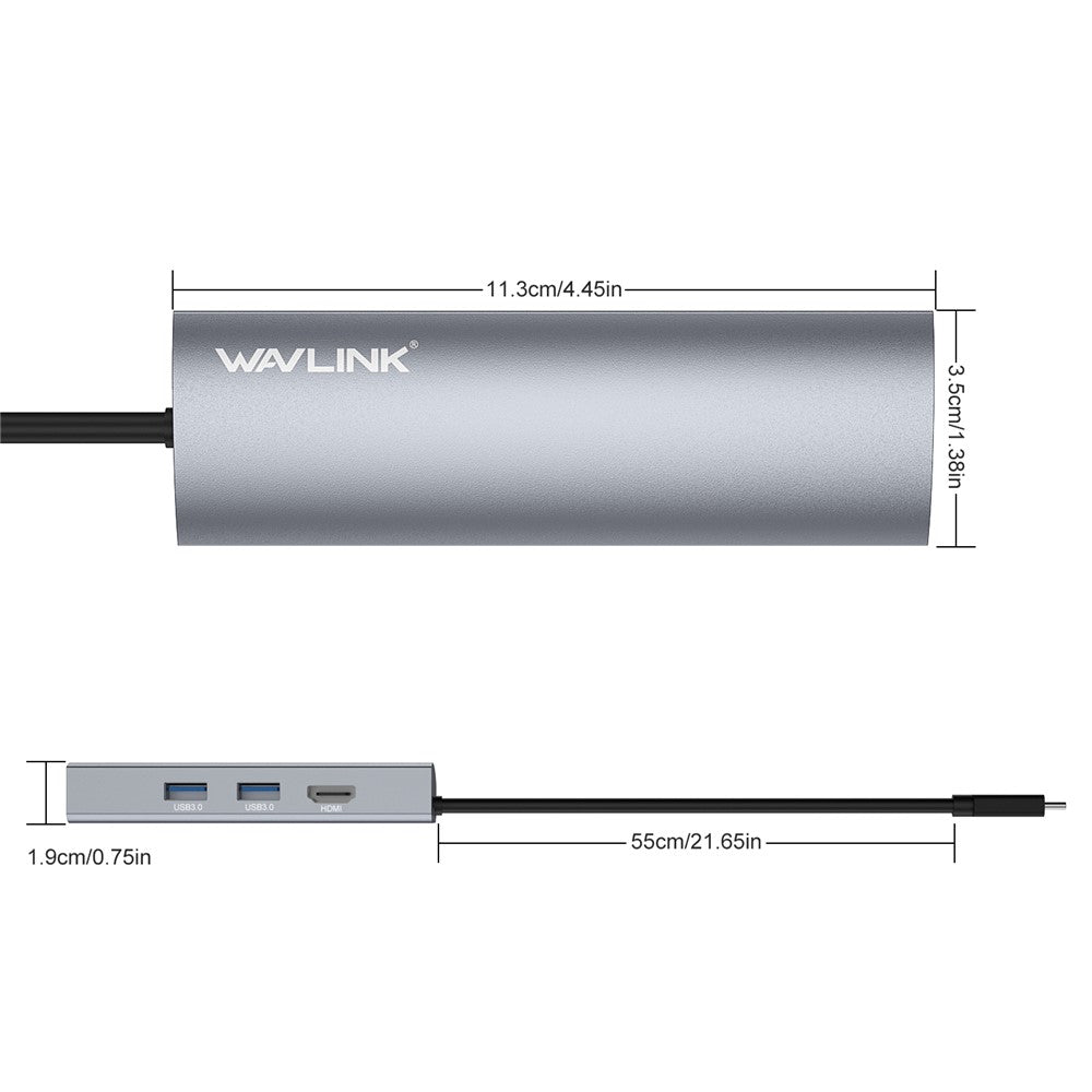 WAVLINK WL-UHP3408 4-in-1 Type-C to HD+2xUSB3.0+Gigabit RJ45 Docking Station USB Hub Adapter