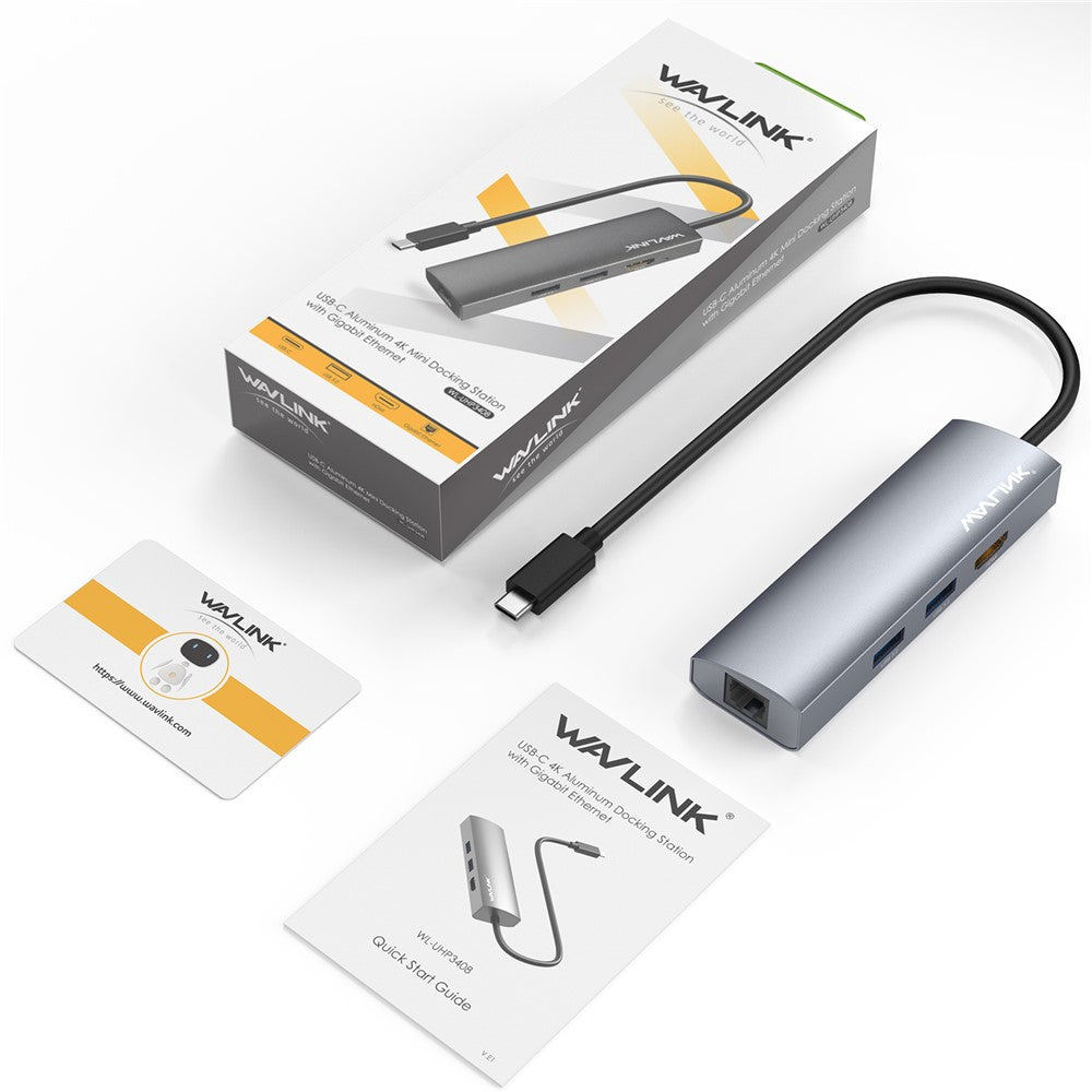 WAVLINK WL-UHP3408 4-in-1 Type-C to HD+2xUSB3.0+Gigabit RJ45 Docking Station USB Hub Adapter