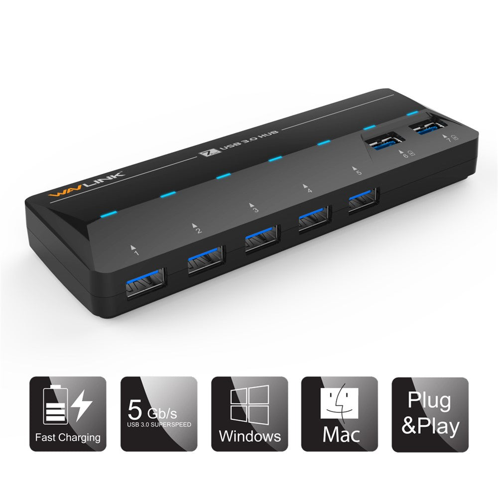 WAVLINK WL-UH3073D SuperSpeed USB3.0 Hub Adapter 7-Port Docking Station with Individual Power Button