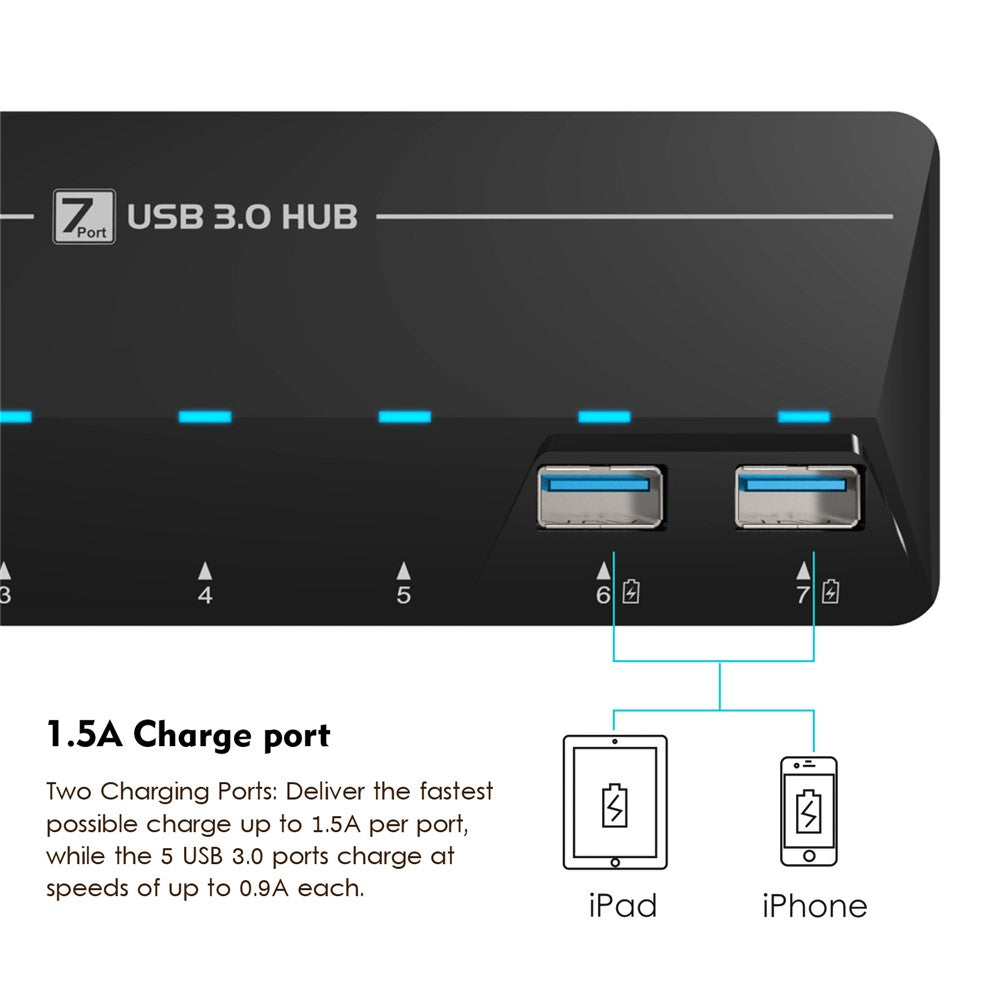 WAVLINK WL-UH3073D SuperSpeed USB3.0 Hub Adapter 7-Port Docking Station with Individual Power Button