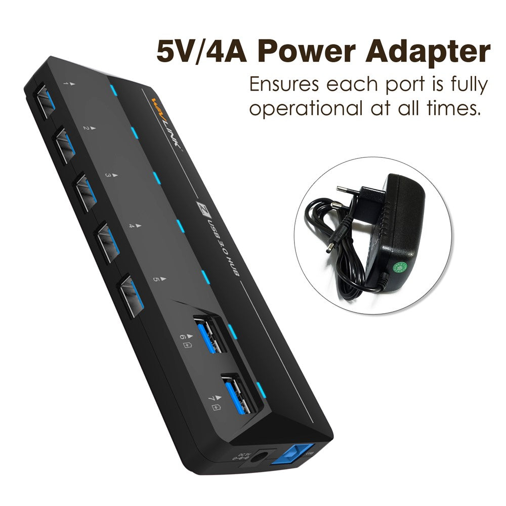 WAVLINK WL-UH3073D SuperSpeed USB3.0 Hub Adapter 7-Port Docking Station with Individual Power Button
