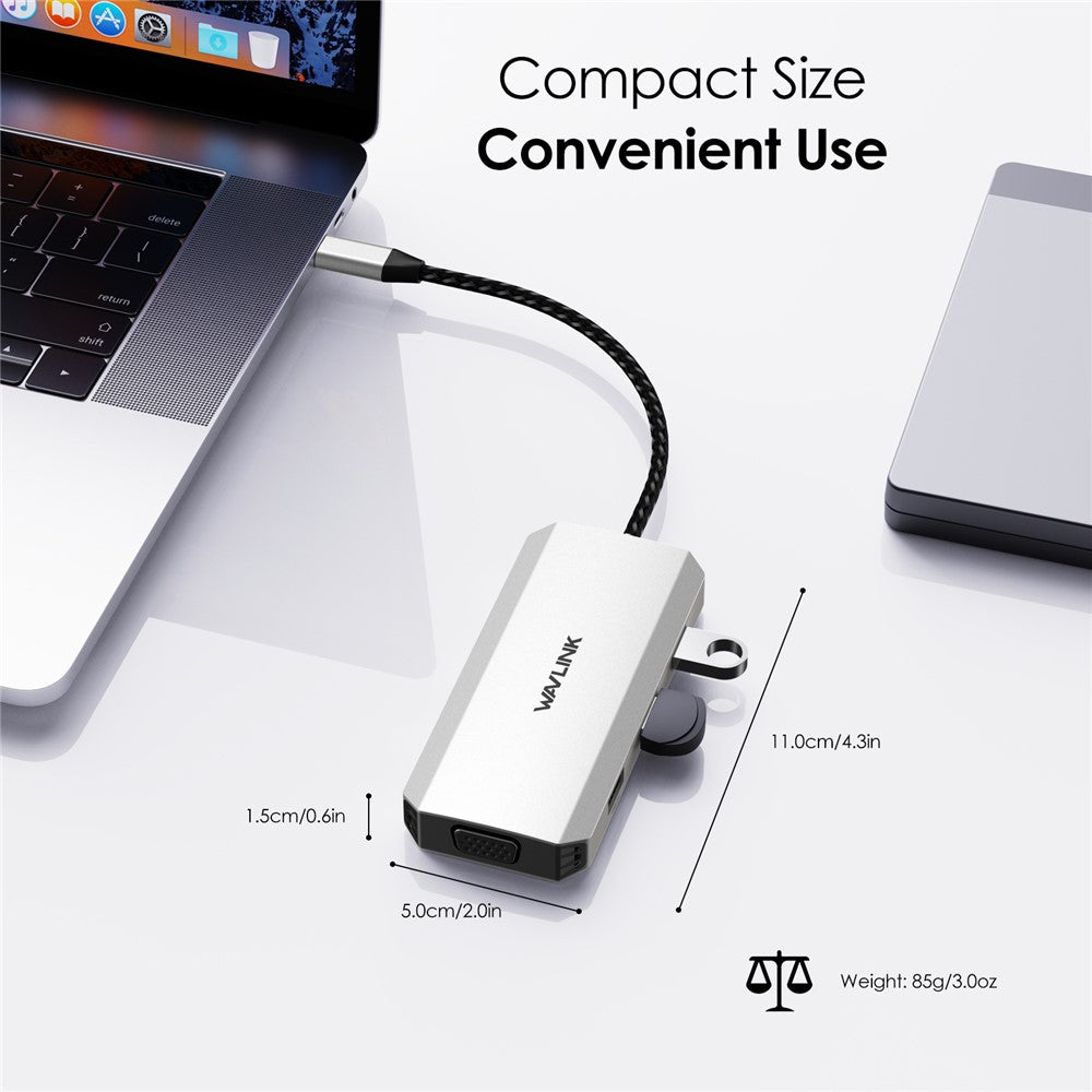 WAVLINK WL-UMD307 Hub Adapter Type-C to HD 4K@60Hz+VGA 1080P@60Hz+3xUSBA2.0+2xDP Docking Station