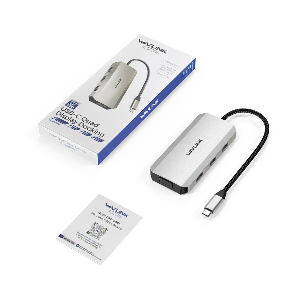 WAVLINK WL-UMD307 Hub Adapter Type-C to HD 4K@60Hz+VGA 1080P@60Hz+3xUSBA2.0+2xDP Docking Station