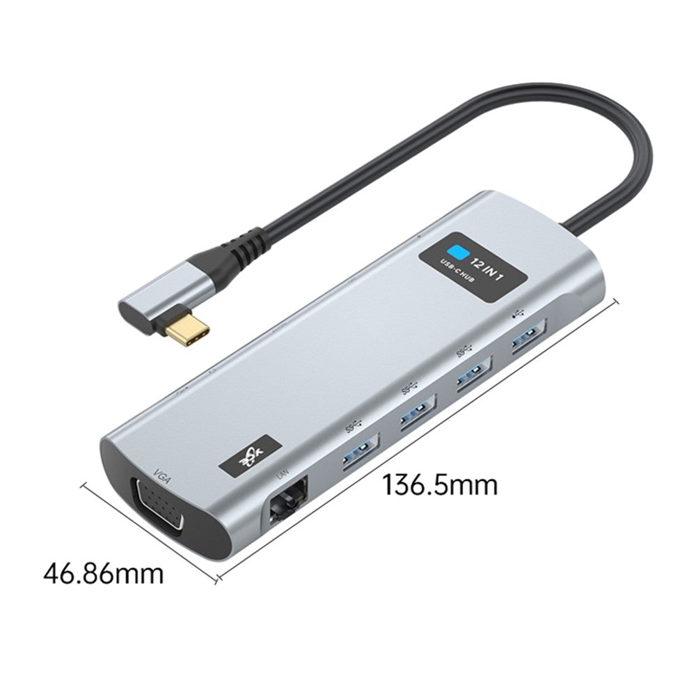 V261A Type-C Hub with PD+USB3.0+USB2.0+Type-C+SD / TF+RJ45+USB Audio+HD+VGA