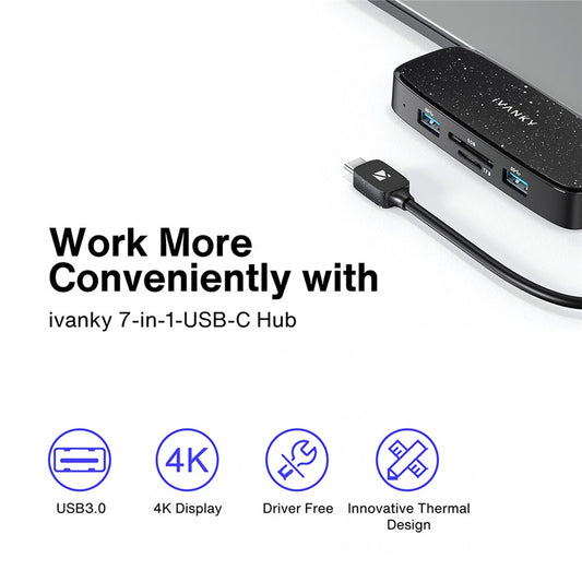 IVANKY VCA03 Type-C Hub Adapter to PD+3xUSB 3.0+HD 4K Output+2 Card Reader Slots