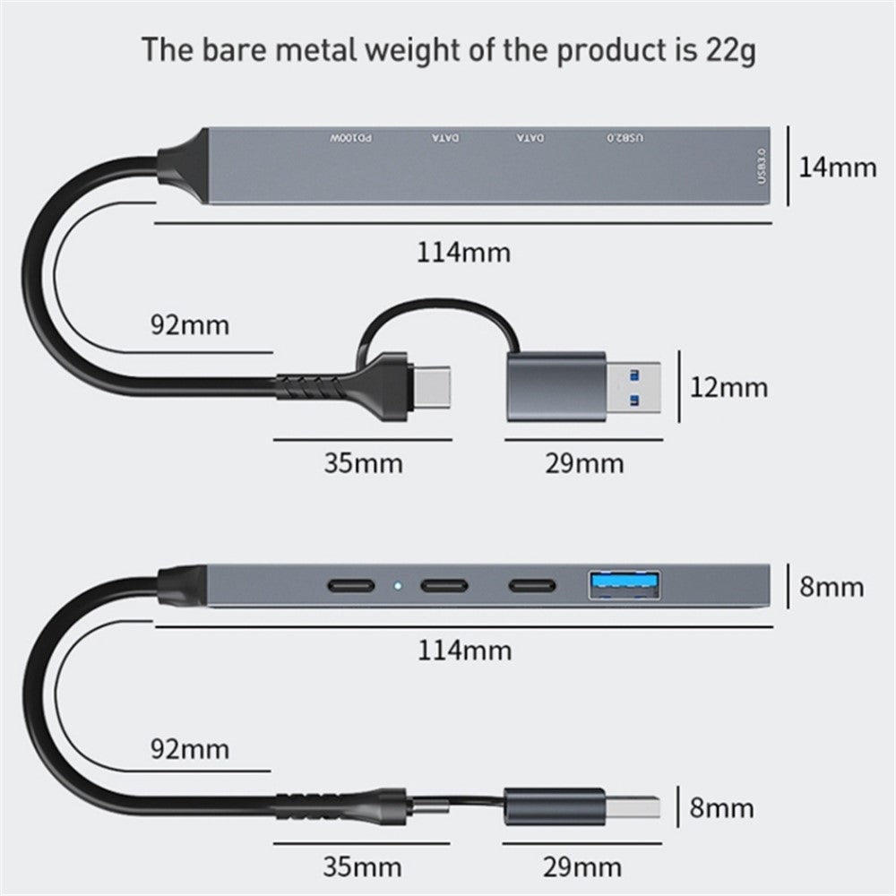 ADS-809D USB+Type-C Adapter Multi-Port Hub to USB Data Transfer + PD 100W Charging