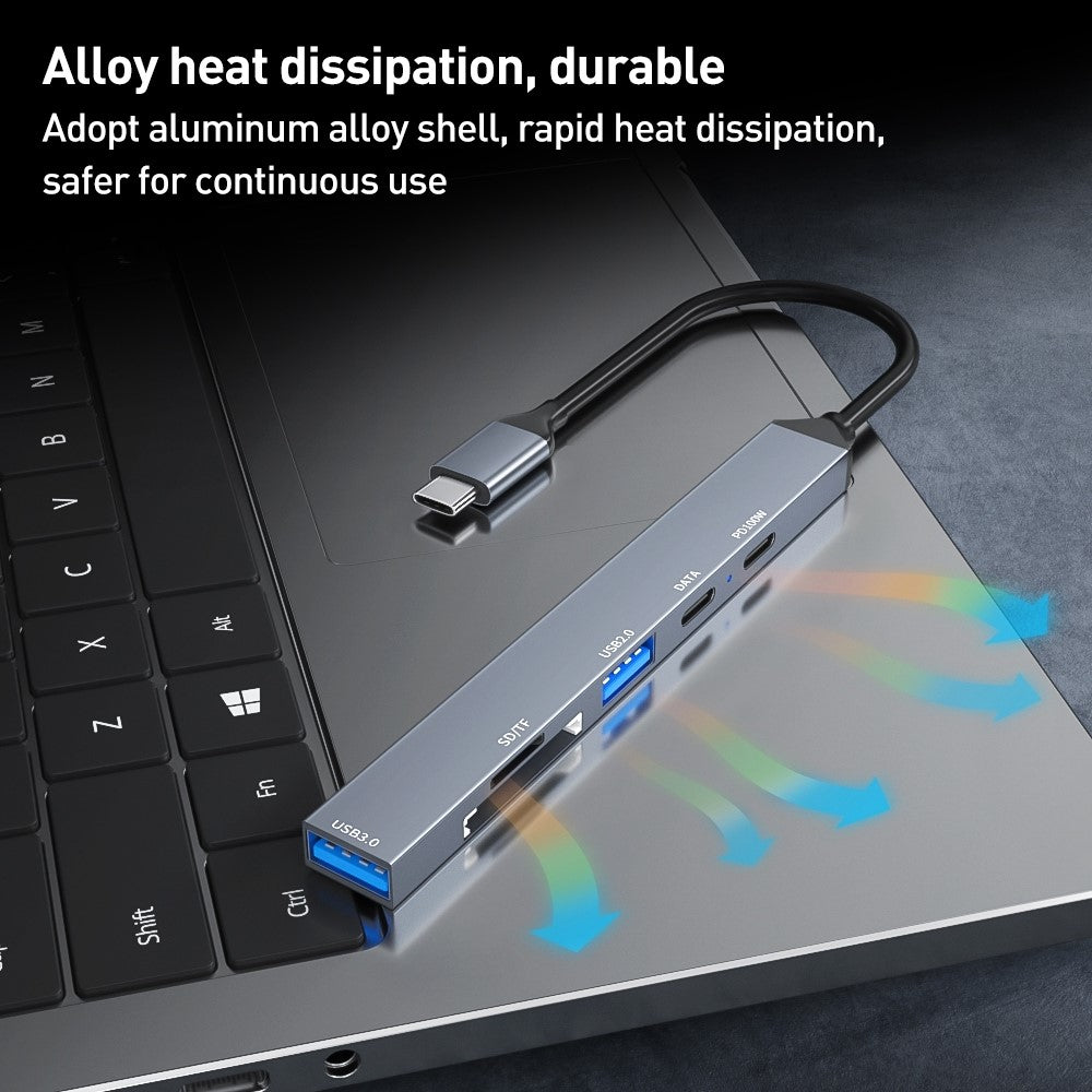 ADS-807 Multi-Port Hub Type-C Adapter to PD 100W Charging USB Data Reading Card Slots