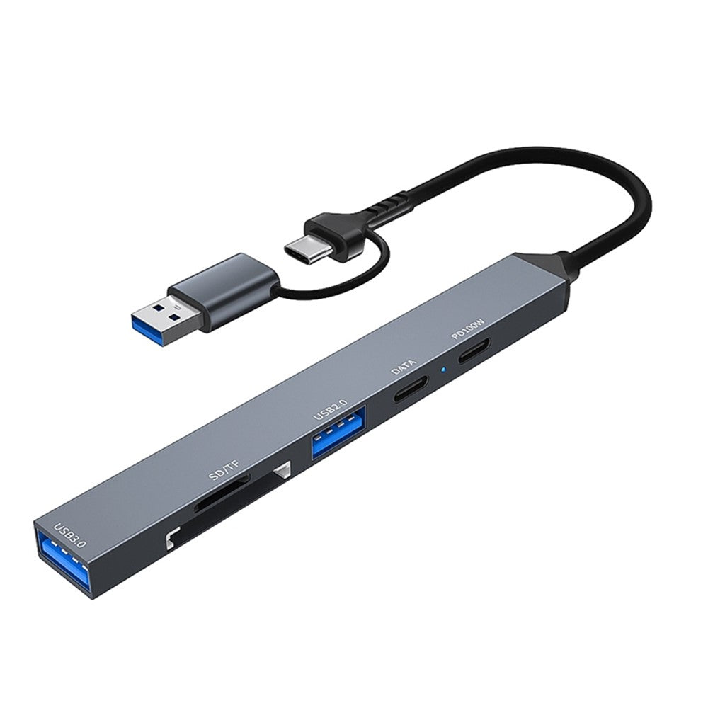 ADS-807D USB+Type-C Adapter to PD 100W Charging Data Reading Card Slots Multi-Port Hub