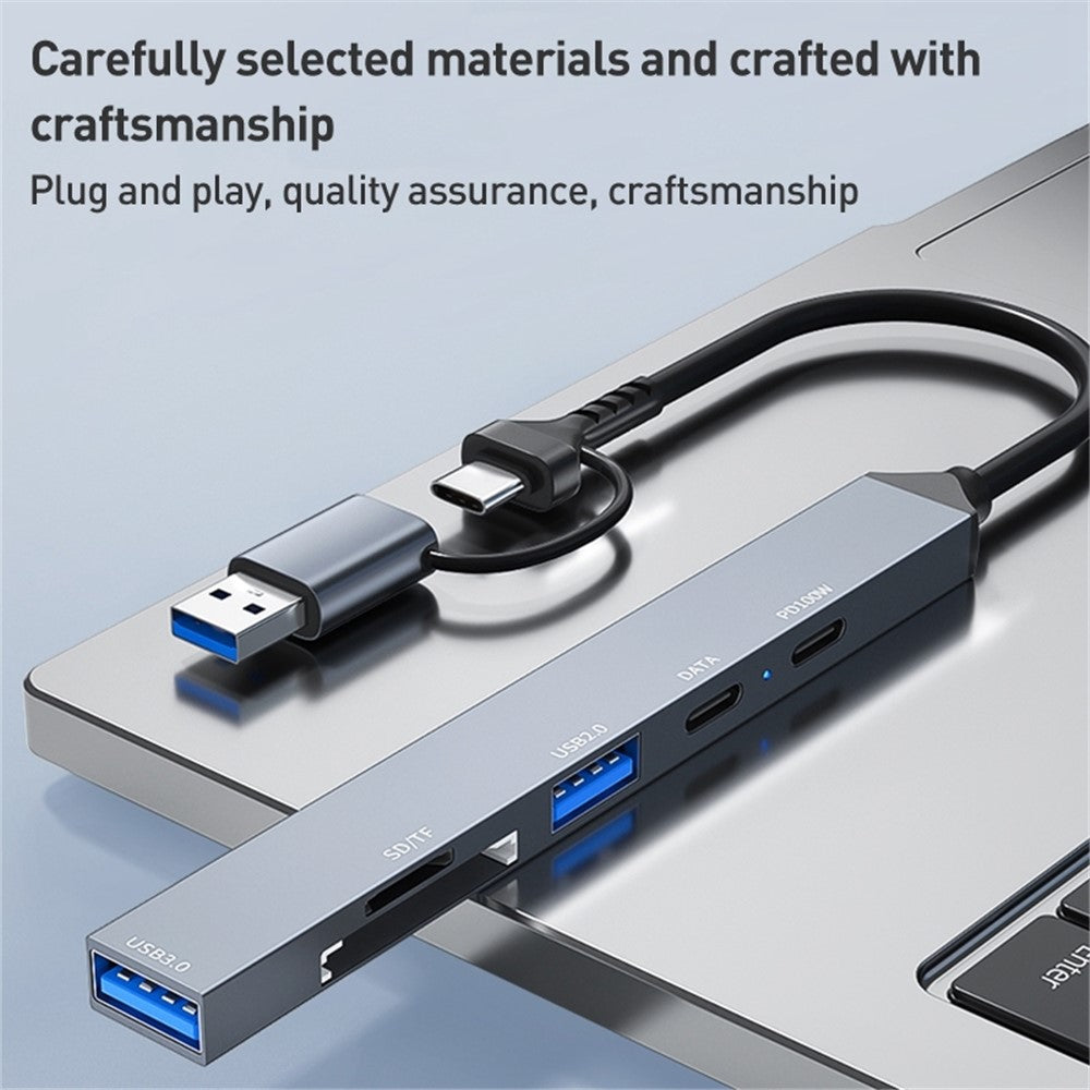 ADS-807D USB+Type-C Adapter to PD 100W Charging Data Reading Card Slots Multi-Port Hub
