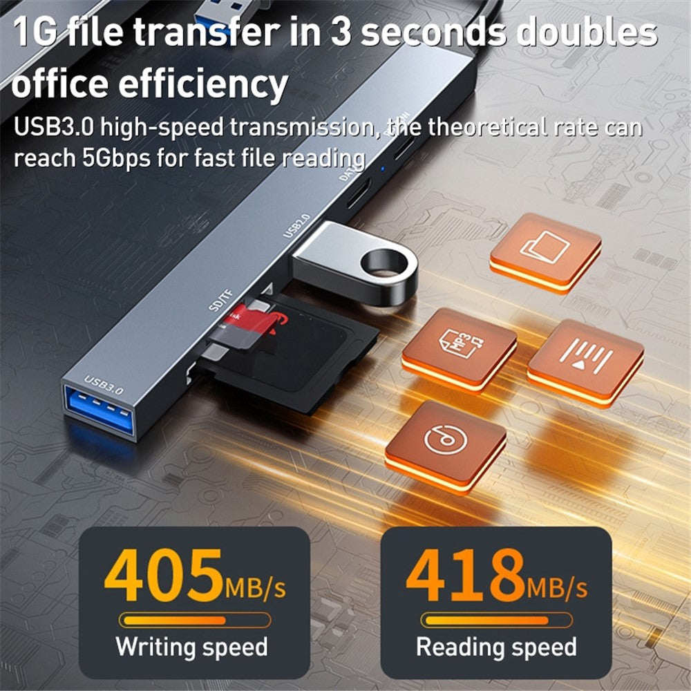 ADS-807D USB+Type-C Adapter to PD 100W Charging Data Reading Card Slots Multi-Port Hub