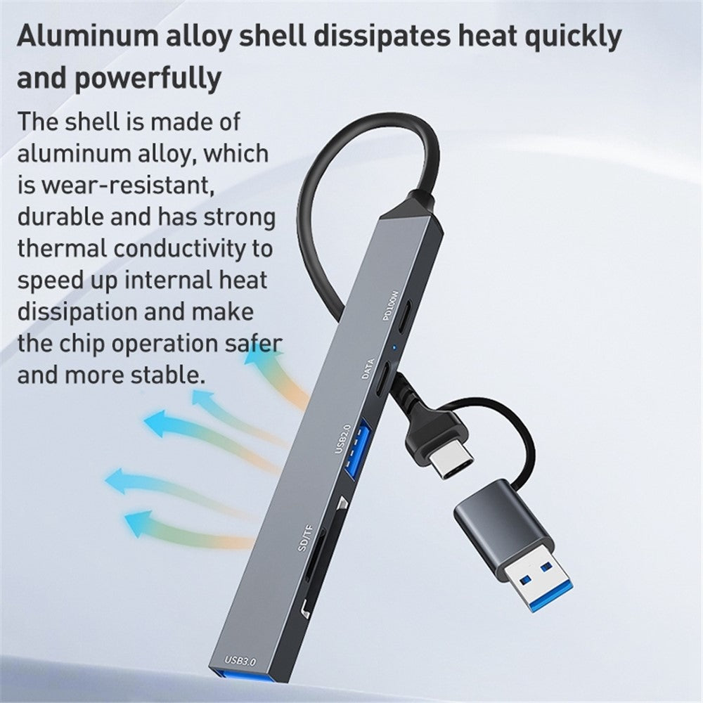 ADS-807D USB+Type-C Adapter to PD 100W Charging Data Reading Card Slots Multi-Port Hub