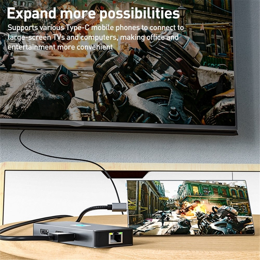 BYL-2401 8-In-1 USB-C to DisplayPort HD 4K Docking Station Adapter PD 100W Ethernet Connector